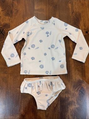 Rylee + Cru Cream Rashguard Set with Blue Shell Print